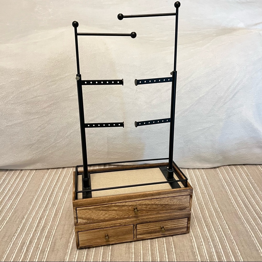 Wood & Metal Jewelry Stand / Organizer with Drawers